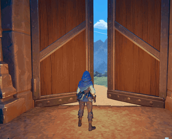 Realmfall gameplay showing a door opening.